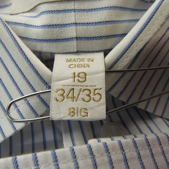 Roundtree & Yorke Gold Label Dress Shirt Mens Big 19 34/35 Non Iron Twill Stripe - Picture 11 of 12
